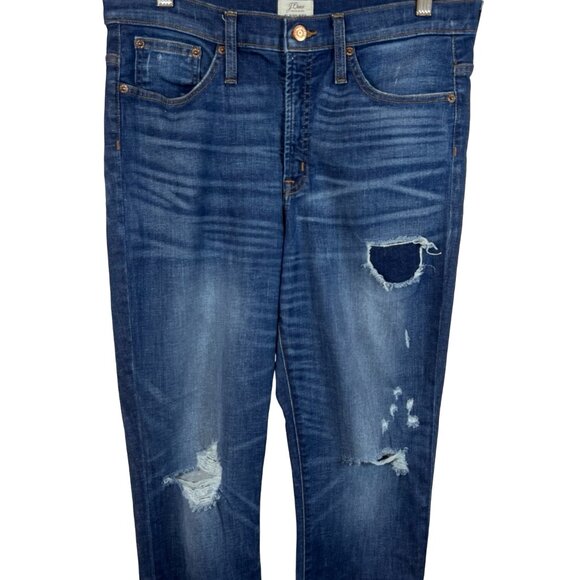 J. Crew Blue Distressed 9" High Rise Raw Hem Toothpick Size 31 - Picture 2 of 10